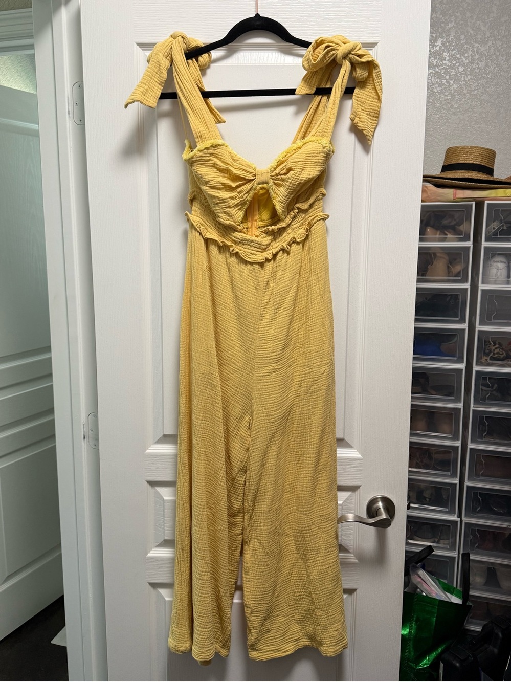 Tie-Shoulder Yellow Midi Dress with Front Knot Detail